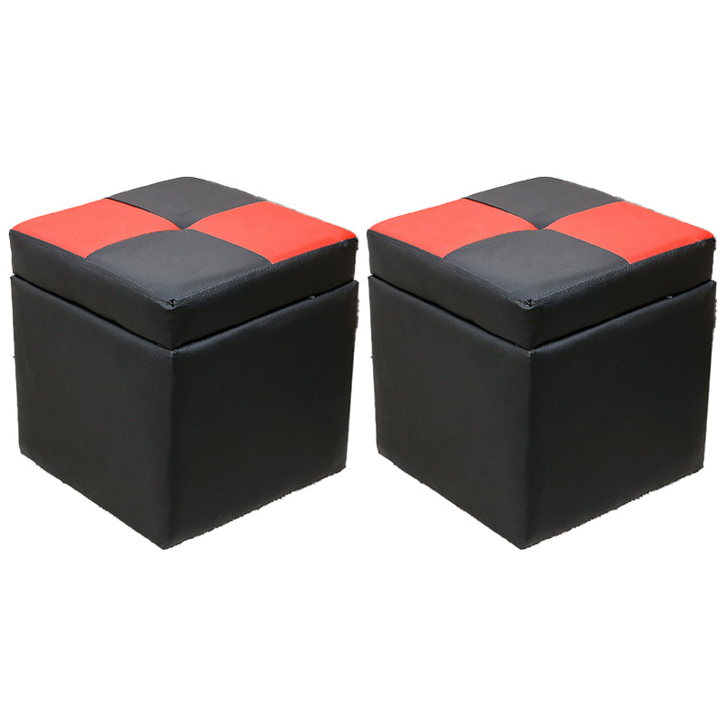 Modern Square Storage Ottoman Contrast Color PU Leather with Storage Pouf Chair