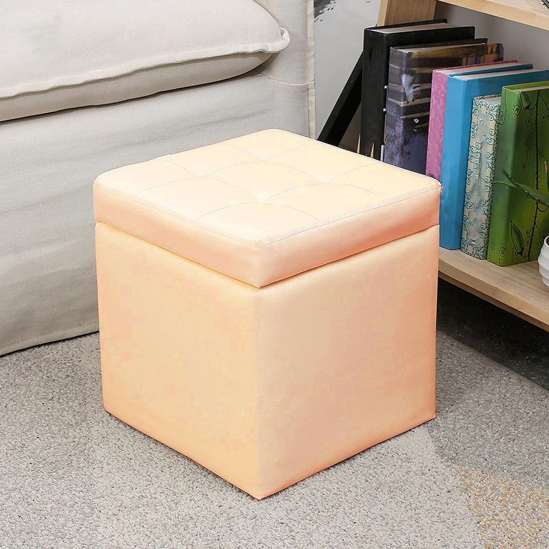 Modern Square Storage Ottoman Contrast Color PU Leather with Storage Pouf Chair