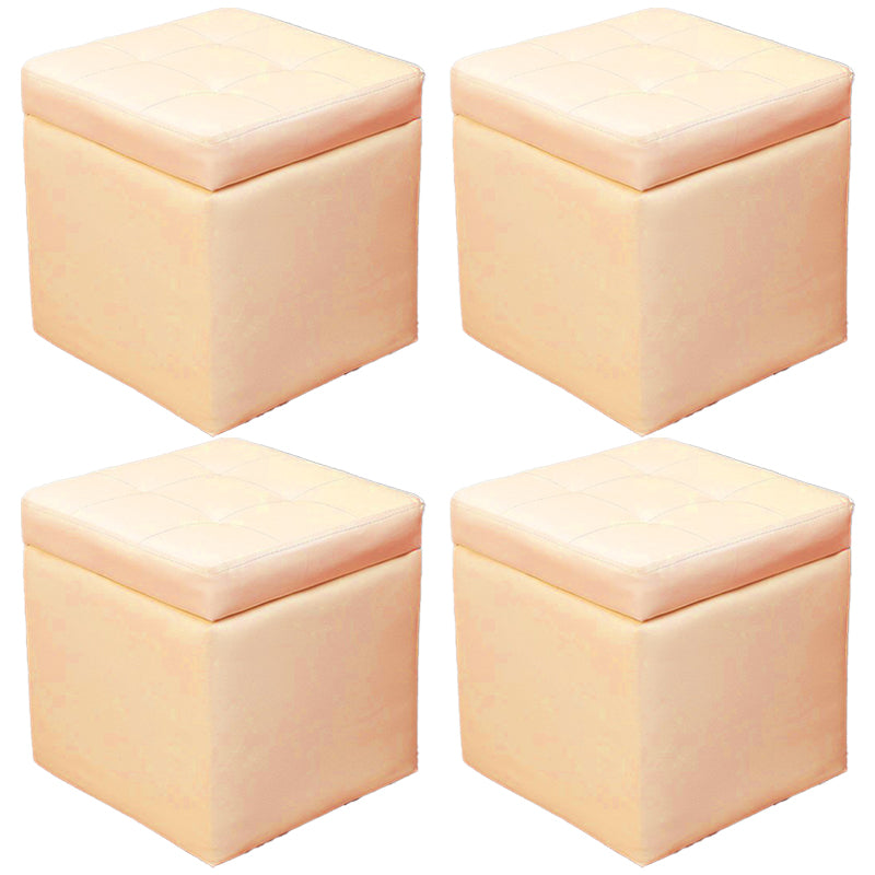 Modern Square Storage Ottoman Contrast Color PU Leather with Storage Pouf Chair