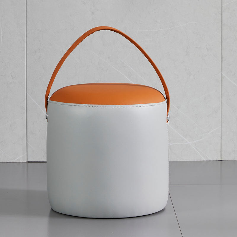 Creative Round Footstool Ottoman Patchwork Color Block Leather Ottoman