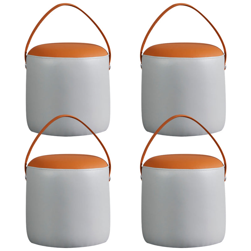 Creative Round Footstool Ottoman Patchwork Color Block Leather Ottoman