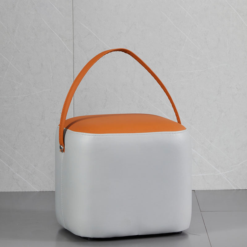 Creative Round Footstool Ottoman Patchwork Color Block Leather Ottoman