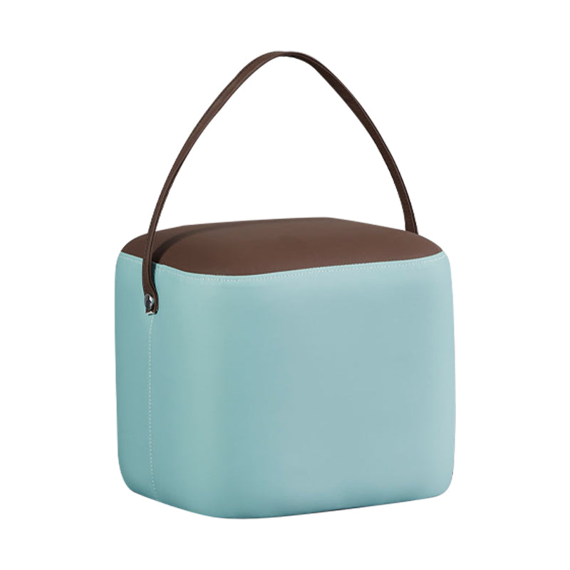 Creative Round Footstool Ottoman Patchwork Color Block Leather Ottoman