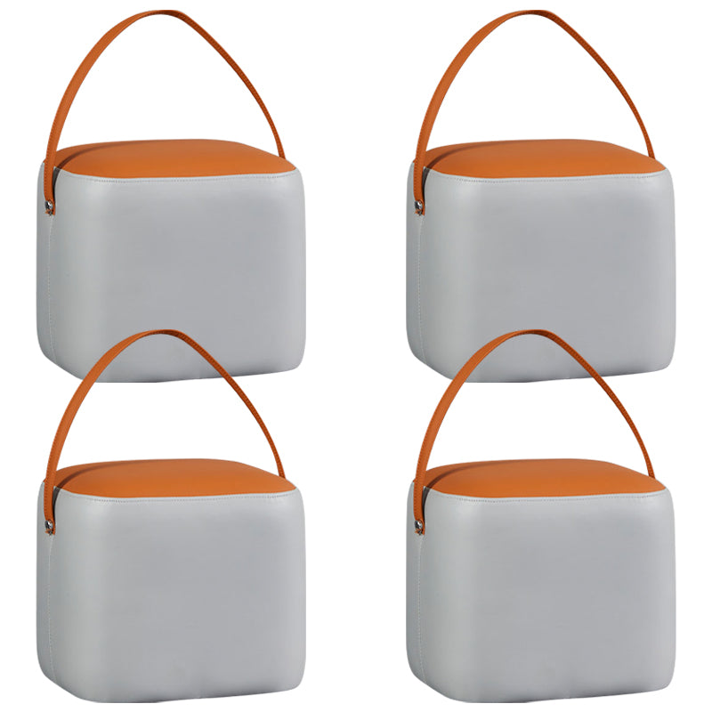 Creative Round Footstool Ottoman Patchwork Color Block Leather Ottoman