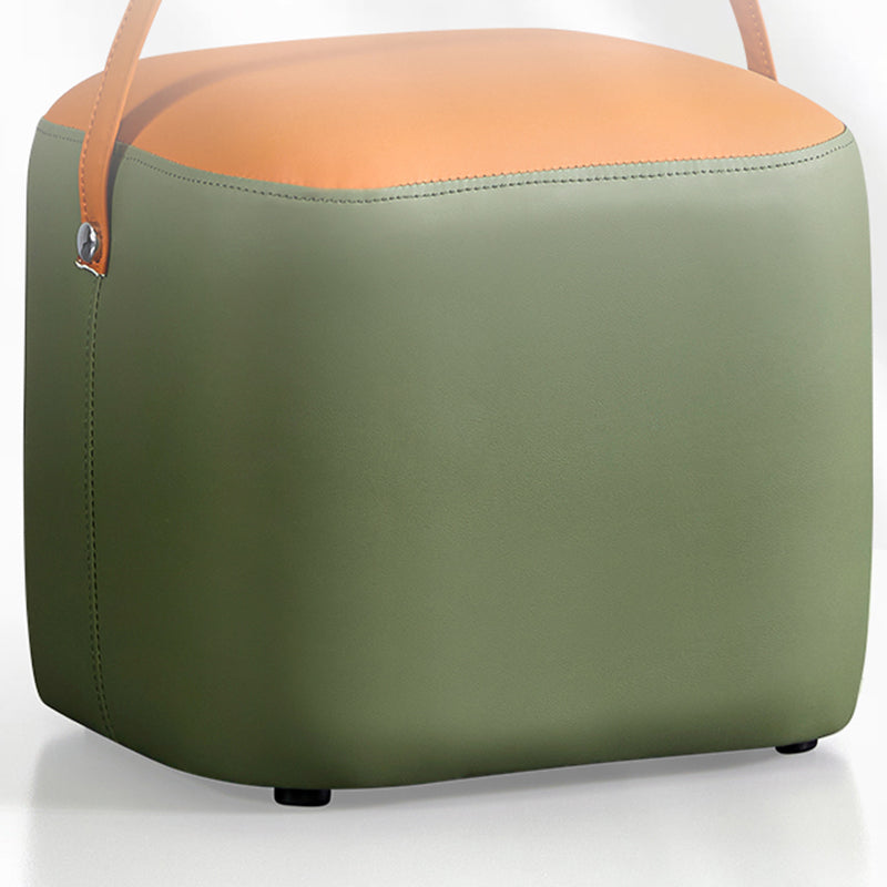 Creative Round Footstool Ottoman Patchwork Color Block Leather Ottoman