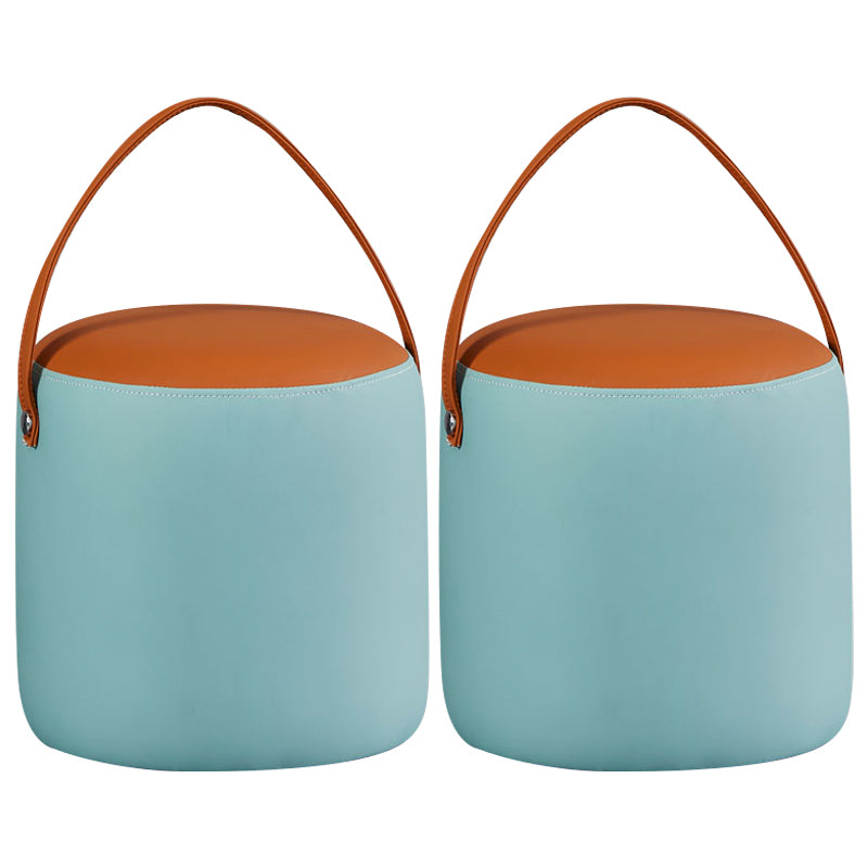 Creative Round Footstool Ottoman Patchwork Color Block Leather Ottoman