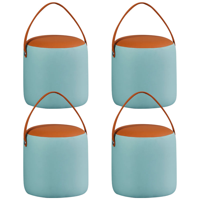 Creative Round Footstool Ottoman Patchwork Color Block Leather Ottoman