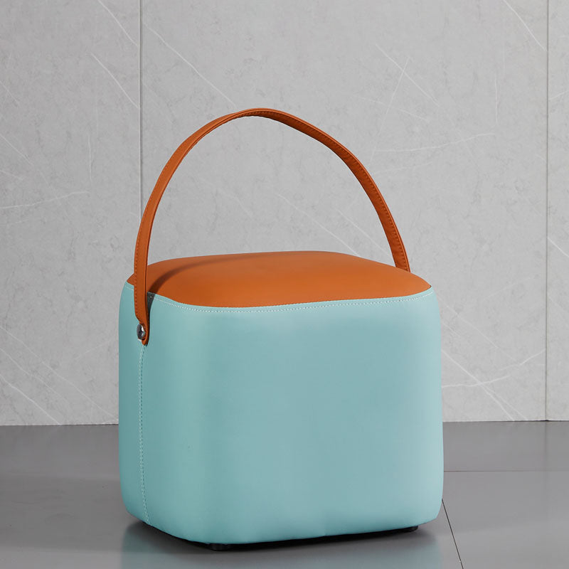 Creative Round Footstool Ottoman Patchwork Color Block Leather Ottoman