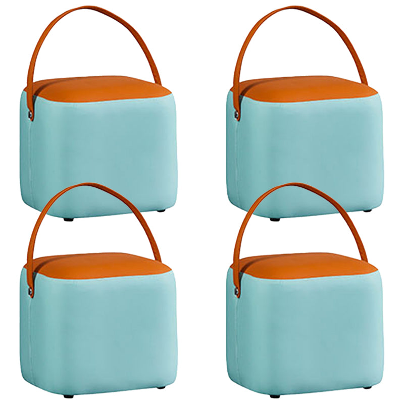 Creative Round Footstool Ottoman Patchwork Color Block Leather Ottoman