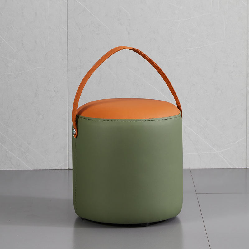 Creative Round Footstool Ottoman Patchwork Color Block Leather Ottoman