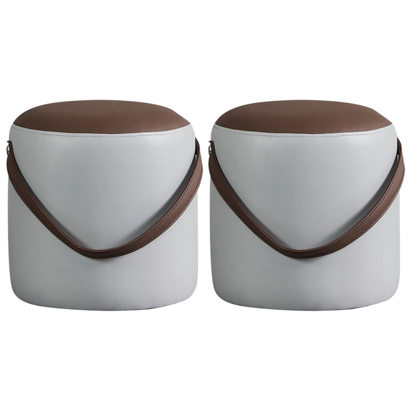 Creative Round Footstool Ottoman Patchwork Color Block Leather Ottoman