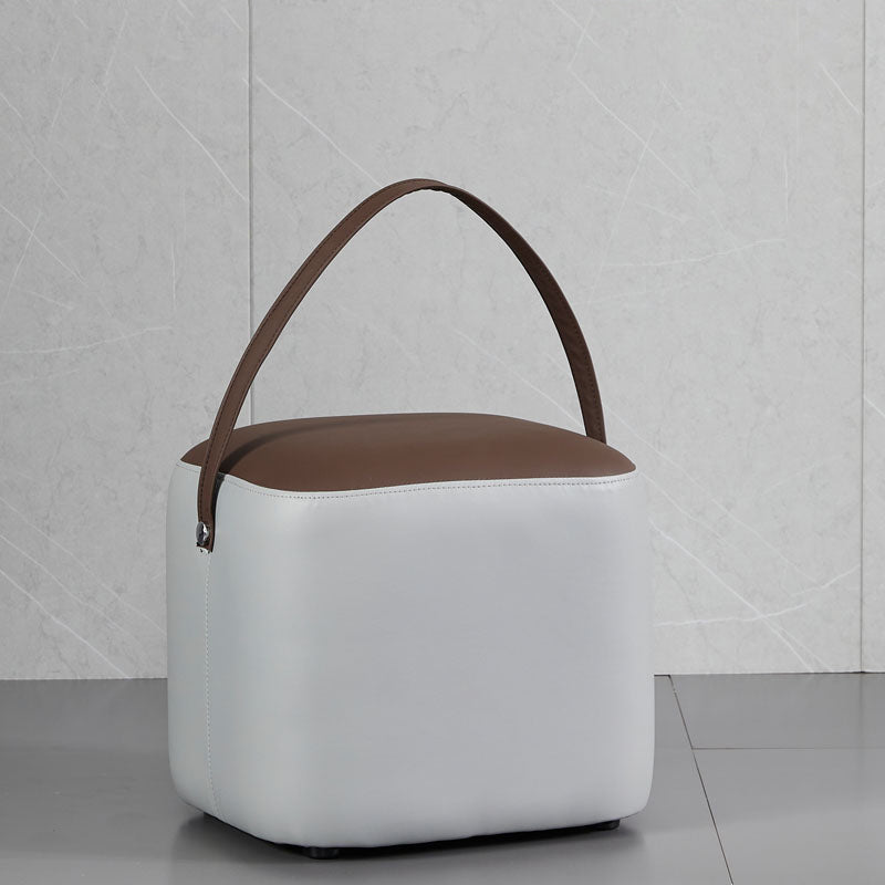 Creative Round Footstool Ottoman Patchwork Color Block Leather Ottoman