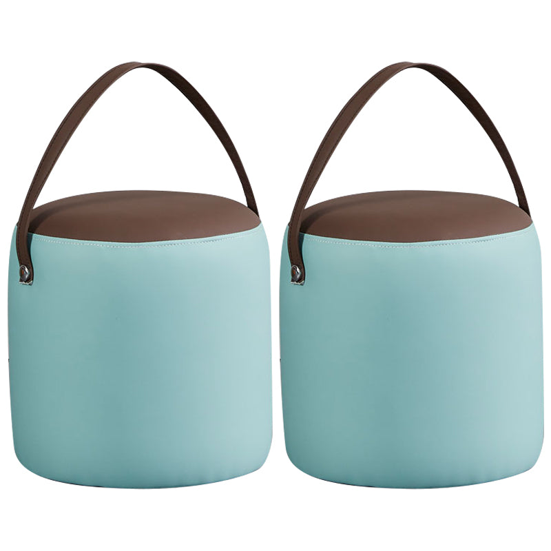 Creative Round Footstool Ottoman Patchwork Color Block Leather Ottoman