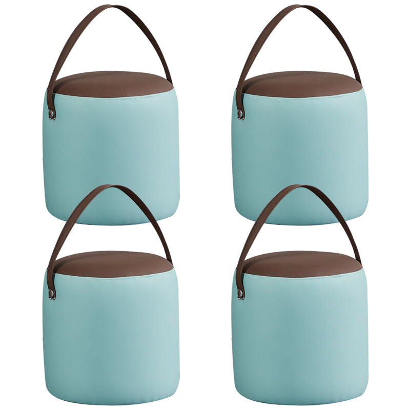 Creative Round Footstool Ottoman Patchwork Color Block Leather Ottoman