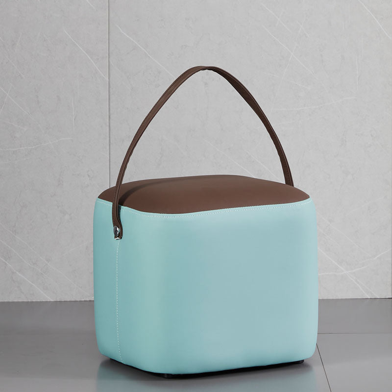 Creative Round Footstool Ottoman Patchwork Color Block Leather Ottoman