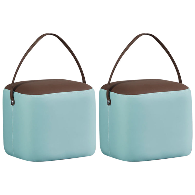 Creative Round Footstool Ottoman Patchwork Color Block Leather Ottoman