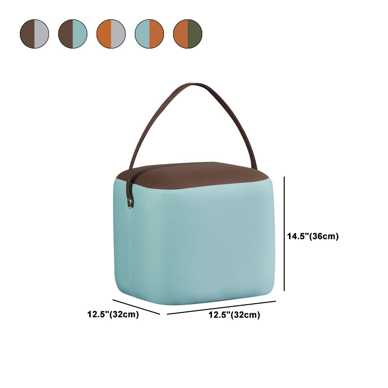 Creative Round Footstool Ottoman Patchwork Color Block Leather Ottoman