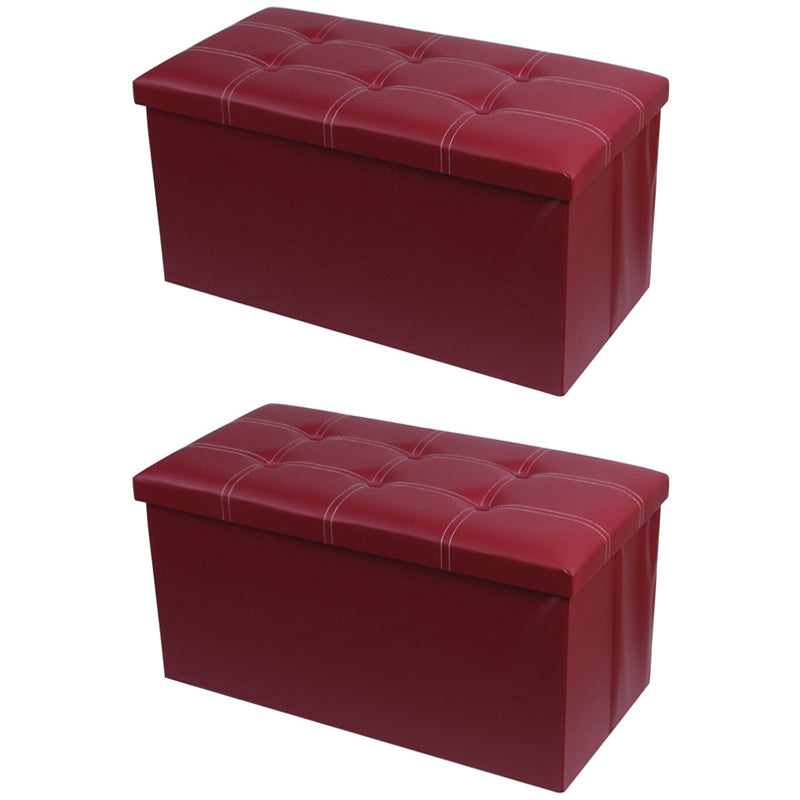 Mid-Century Modern Pouf Ottoman PU Leather Tufted Square Ottoman with Storage