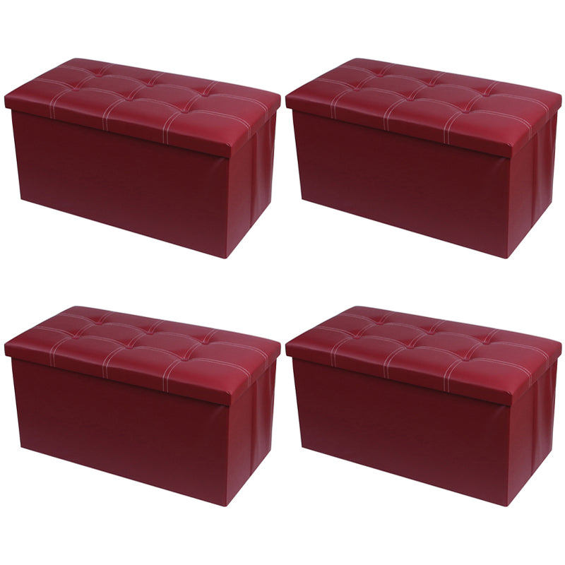 Mid-Century Modern Pouf Ottoman PU Leather Tufted Square Ottoman with Storage