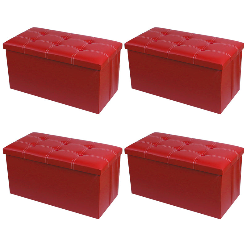 Mid-Century Modern Pouf Ottoman PU Leather Tufted Square Ottoman with Storage