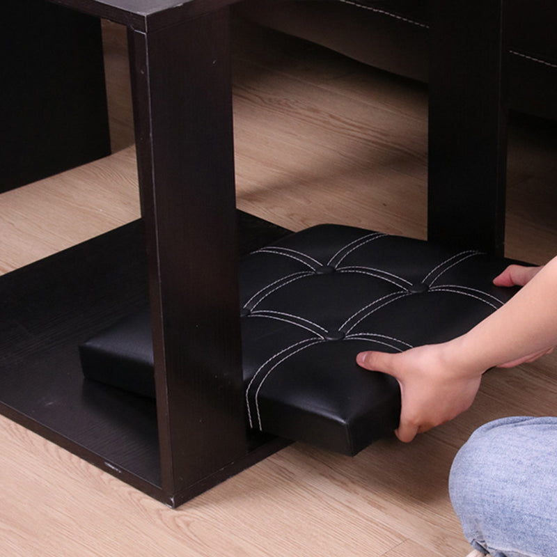 Mid-Century Modern Pouf Ottoman PU Leather Tufted Square Ottoman with Storage