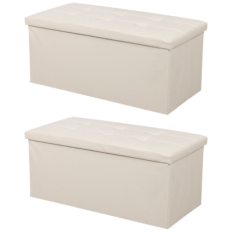 Mid-Century Modern Pouf Ottoman PU Leather Tufted Square Ottoman with Storage