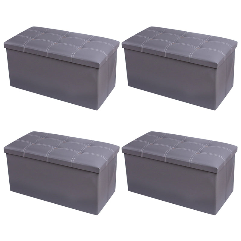 Mid-Century Modern Pouf Ottoman PU Leather Tufted Square Ottoman with Storage