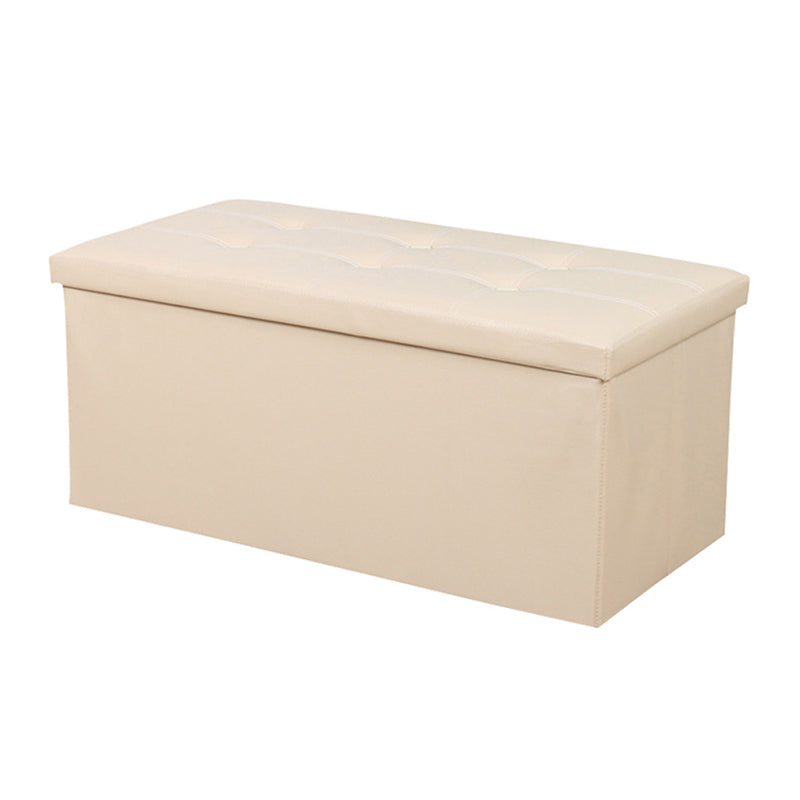 Mid-Century Modern Pouf Ottoman PU Leather Tufted Square Ottoman with Storage