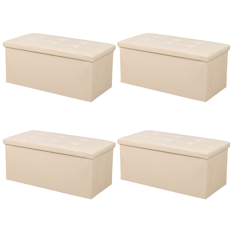 Mid-Century Modern Pouf Ottoman PU Leather Tufted Square Ottoman with Storage