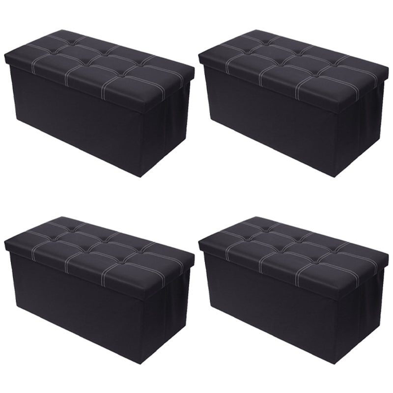 Mid-Century Modern Pouf Ottoman PU Leather Tufted Square Ottoman with Storage