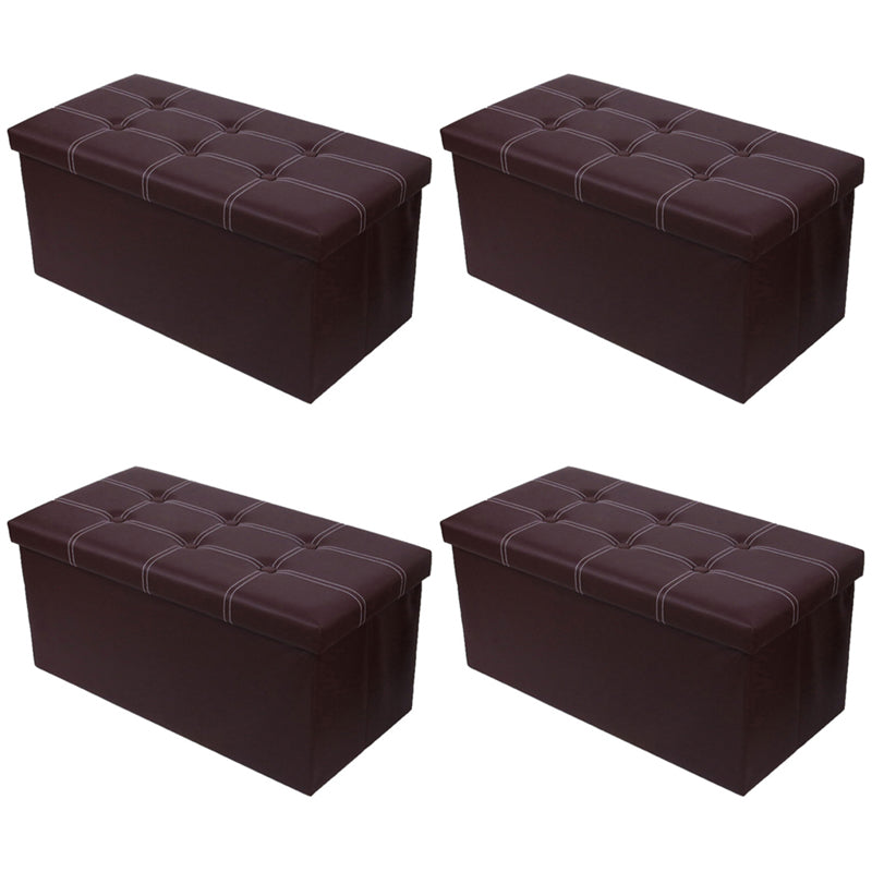 Mid-Century Modern Pouf Ottoman PU Leather Tufted Square Ottoman with Storage