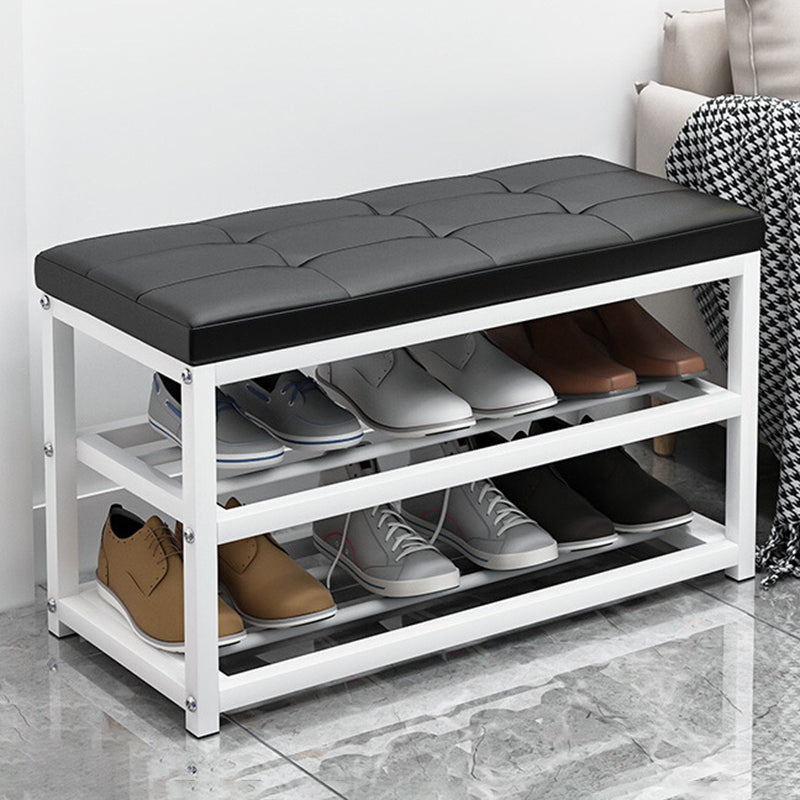 Contemporary Ottoman Faux Leather Upholstered Tufted Rectangle Ottoman with Bottom Rack