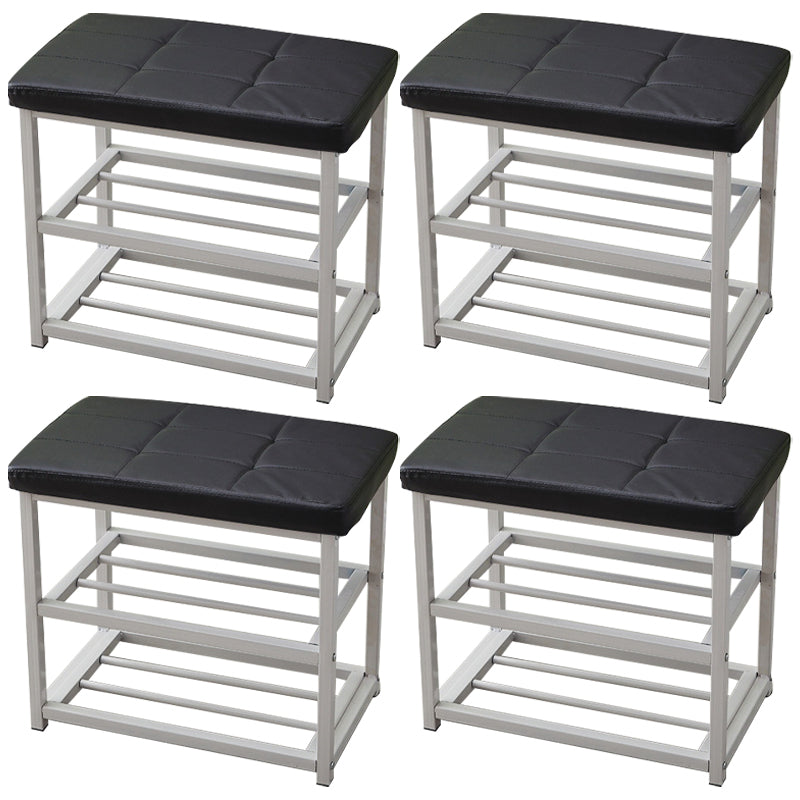 Contemporary Ottoman Faux Leather Upholstered Tufted Rectangle Ottoman with Bottom Rack