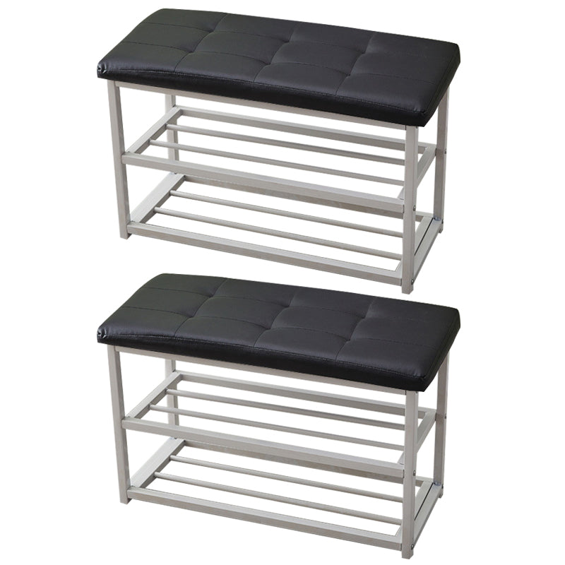 Contemporary Ottoman Faux Leather Upholstered Tufted Rectangle Ottoman with Bottom Rack