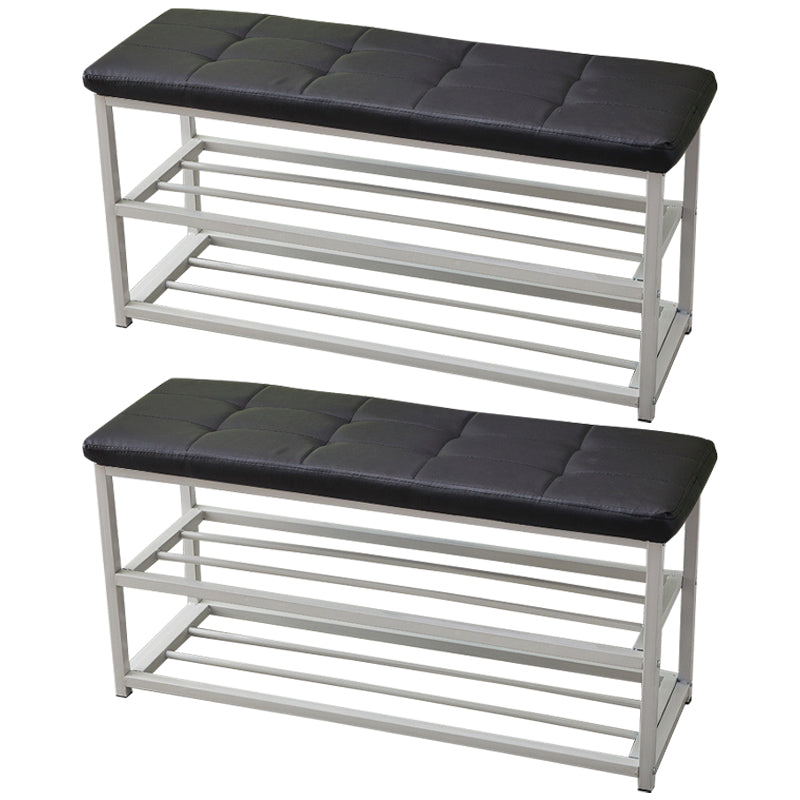 Contemporary Ottoman Faux Leather Upholstered Tufted Rectangle Ottoman with Bottom Rack