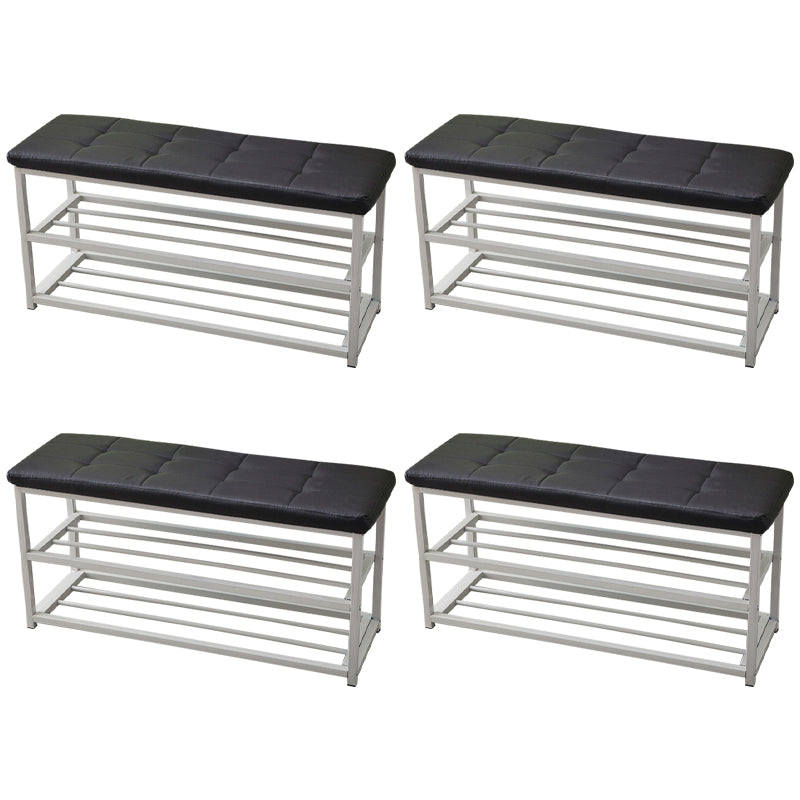 Contemporary Ottoman Faux Leather Upholstered Tufted Rectangle Ottoman with Bottom Rack