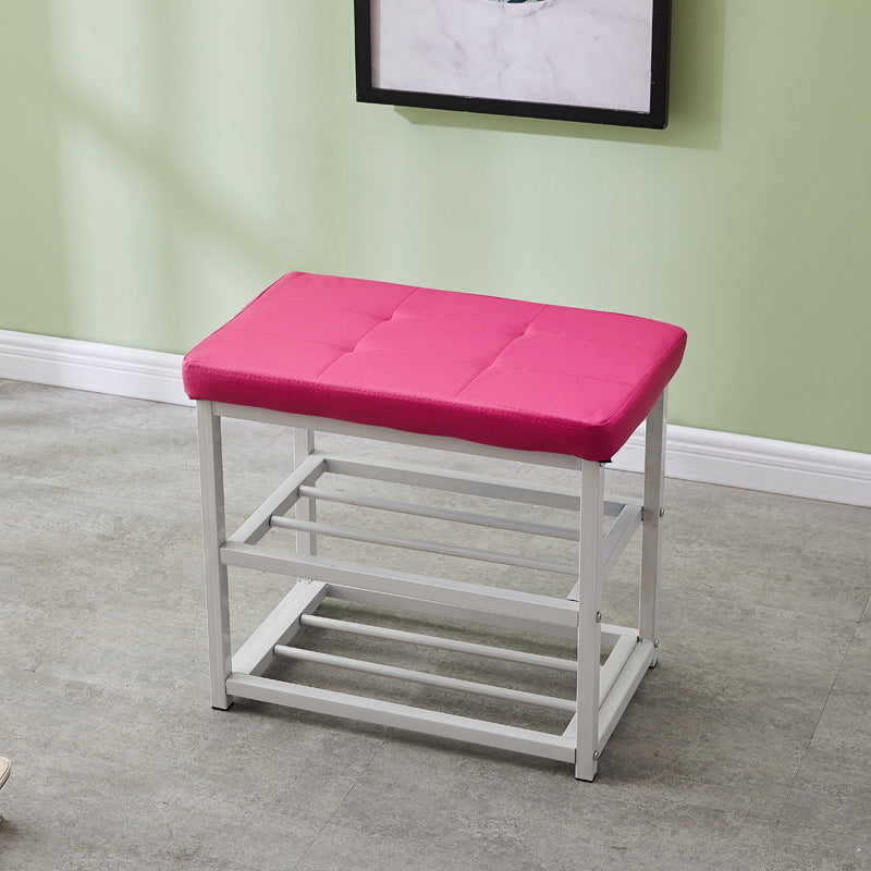 Contemporary Ottoman Faux Leather Upholstered Tufted Rectangle Ottoman with Bottom Rack