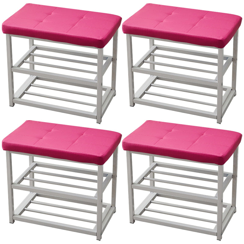 Contemporary Ottoman Faux Leather Upholstered Tufted Rectangle Ottoman with Bottom Rack