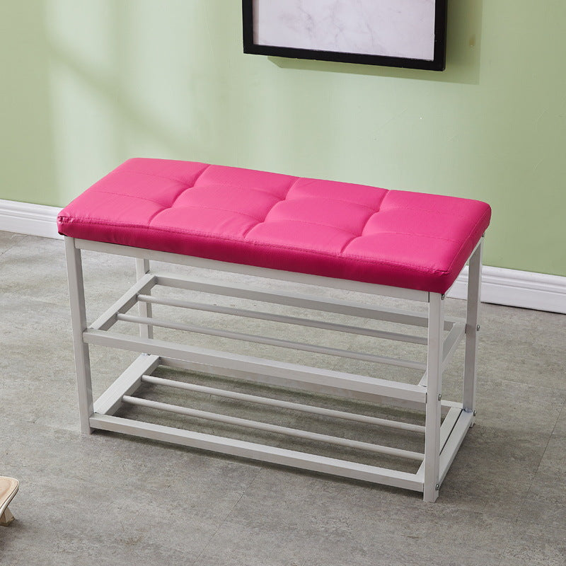 Contemporary Ottoman Faux Leather Upholstered Tufted Rectangle Ottoman with Bottom Rack