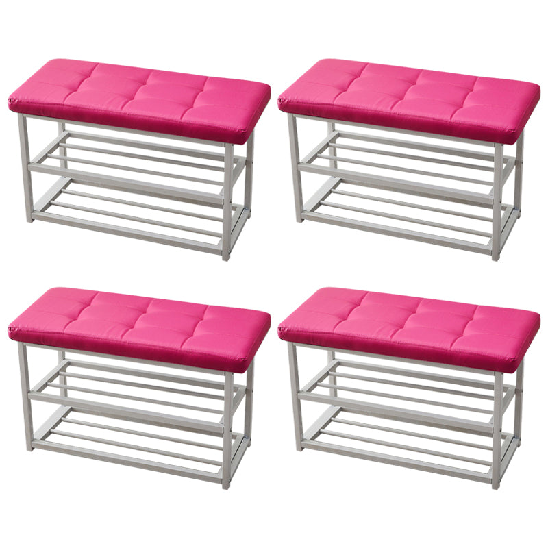 Contemporary Ottoman Faux Leather Upholstered Tufted Rectangle Ottoman with Bottom Rack