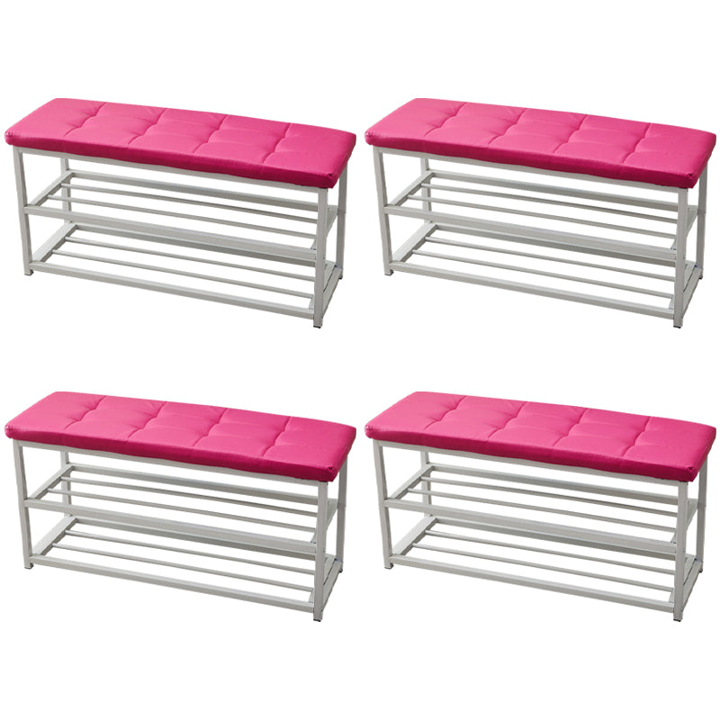 Contemporary Ottoman Faux Leather Upholstered Tufted Rectangle Ottoman with Bottom Rack