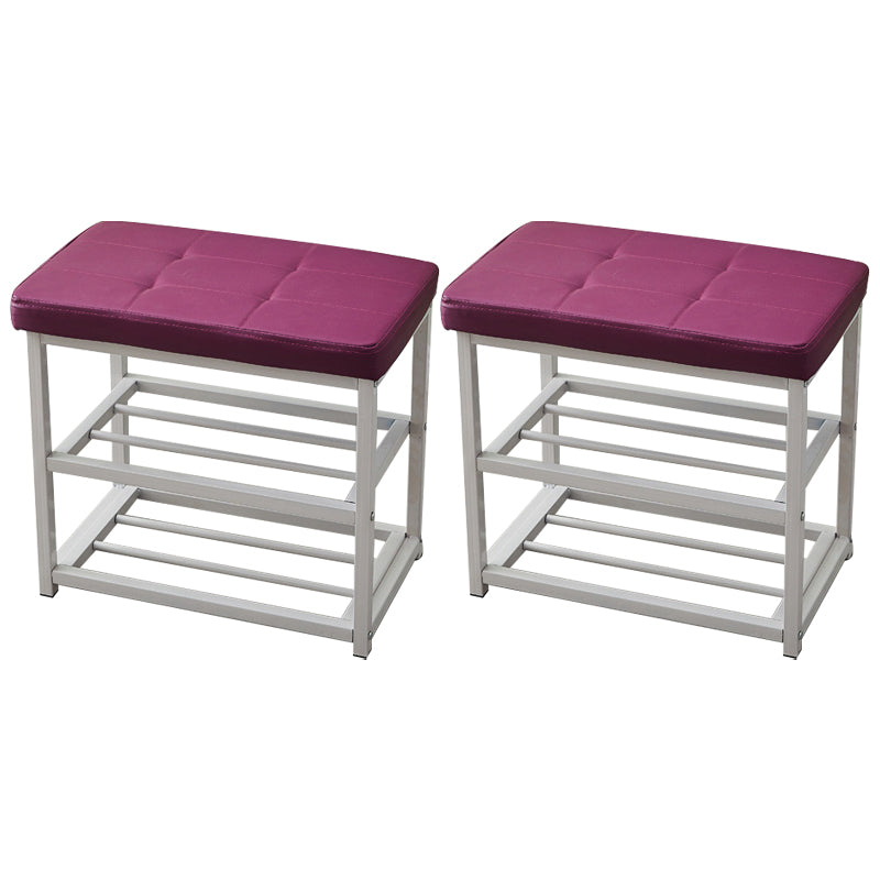 Contemporary Ottoman Faux Leather Upholstered Tufted Rectangle Ottoman with Bottom Rack