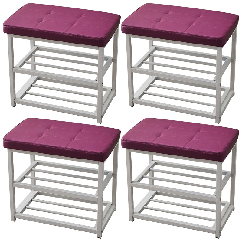 Contemporary Ottoman Faux Leather Upholstered Tufted Rectangle Ottoman with Bottom Rack