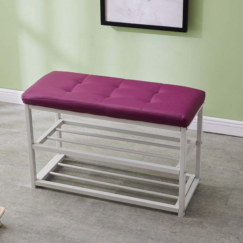 Contemporary Ottoman Faux Leather Upholstered Tufted Rectangle Ottoman with Bottom Rack