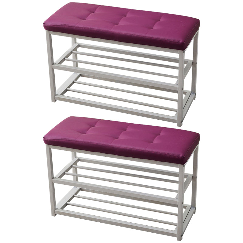 Contemporary Ottoman Faux Leather Upholstered Tufted Rectangle Ottoman with Bottom Rack