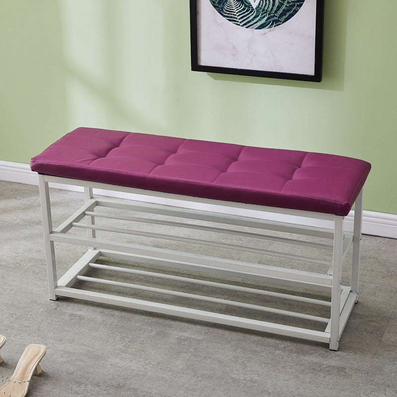 Contemporary Ottoman Faux Leather Upholstered Tufted Rectangle Ottoman with Bottom Rack