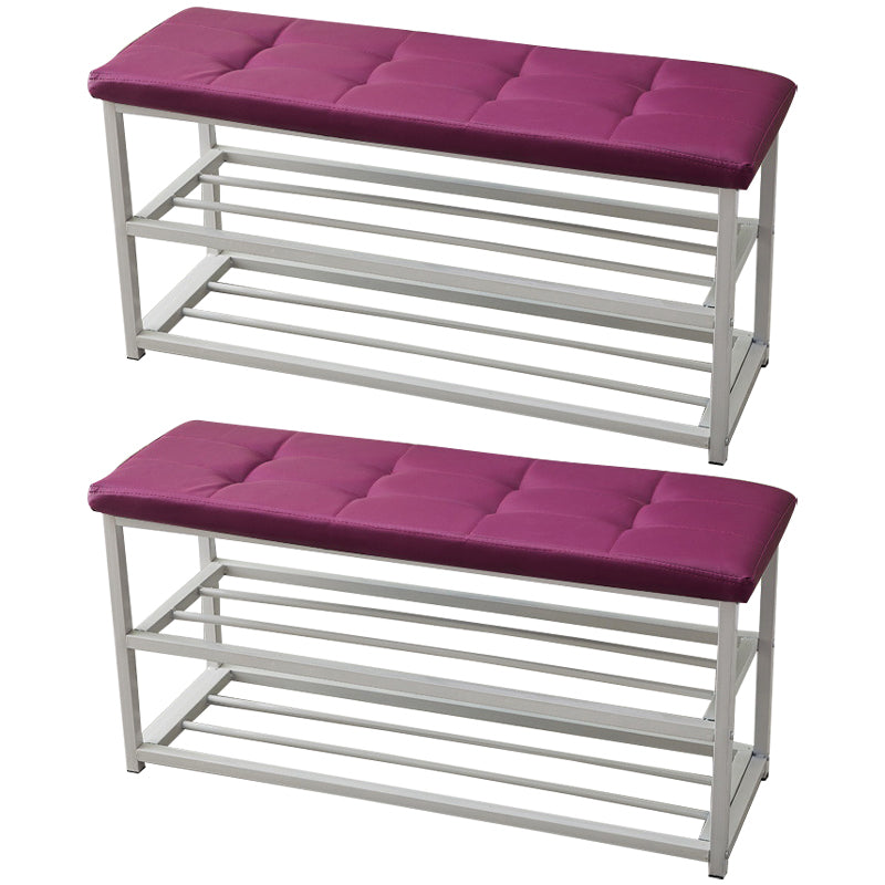 Contemporary Ottoman Faux Leather Upholstered Tufted Rectangle Ottoman with Bottom Rack