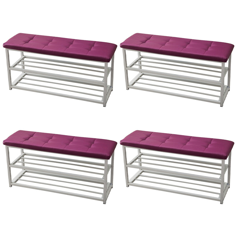 Contemporary Ottoman Faux Leather Upholstered Tufted Rectangle Ottoman with Bottom Rack