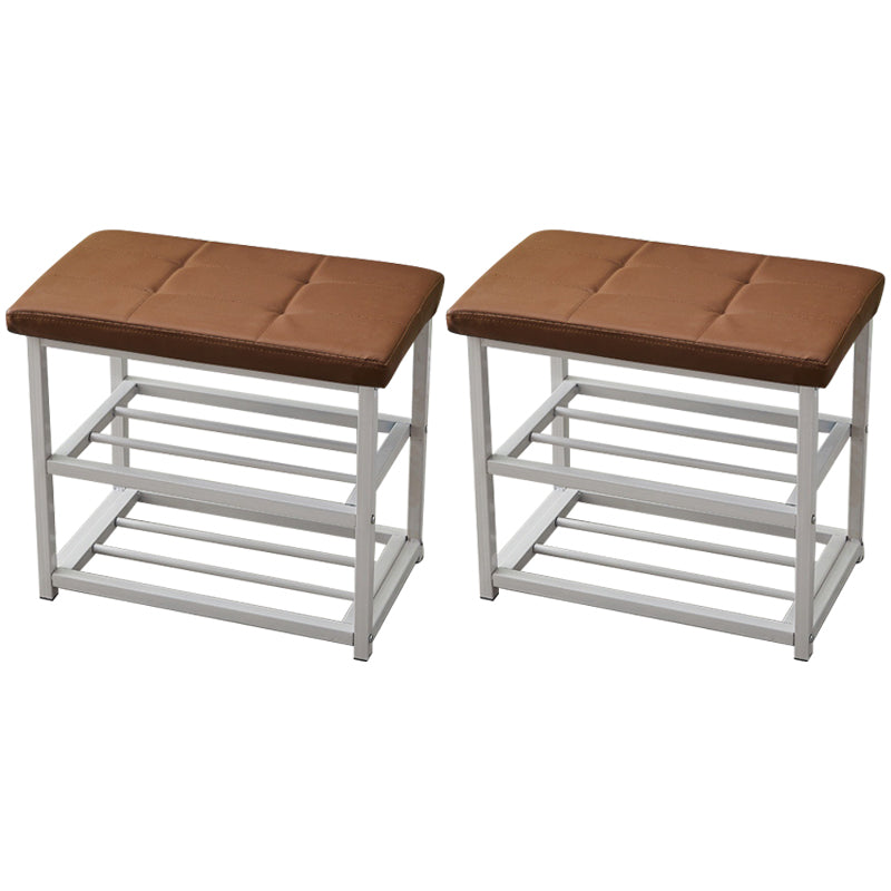 Contemporary Ottoman Faux Leather Upholstered Tufted Rectangle Ottoman with Bottom Rack