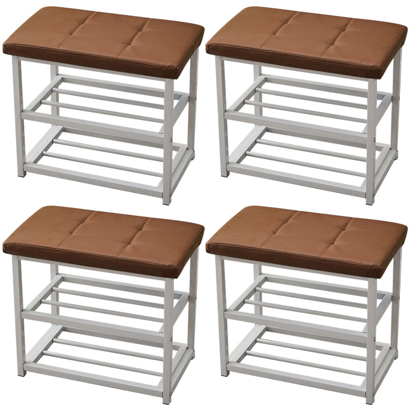 Contemporary Ottoman Faux Leather Upholstered Tufted Rectangle Ottoman with Bottom Rack